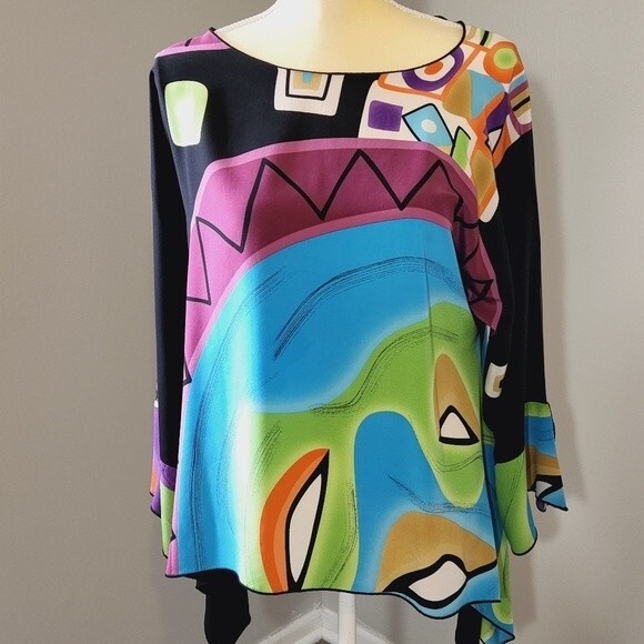 Vintage Sillk Womens Tunic Colorful Art to Wear Size M - Picture 1 of 12